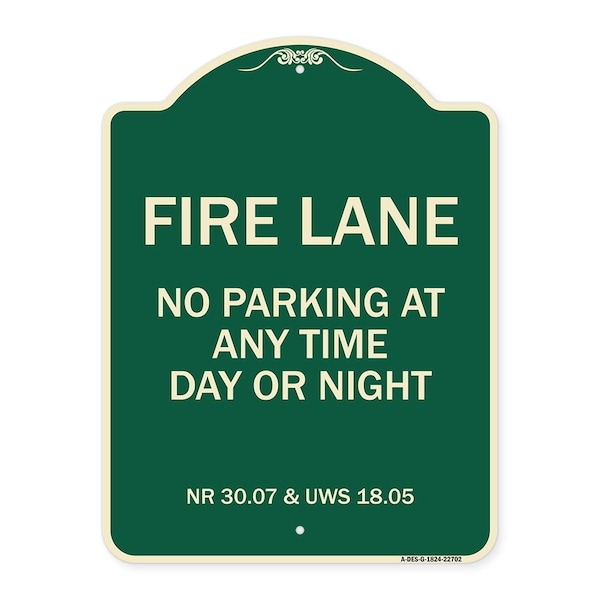 Wisconsin Fire Lane No Parking Anytime Day or Night Heavy-Gauge Alum Sign, 24" x 18", G-1824-22702